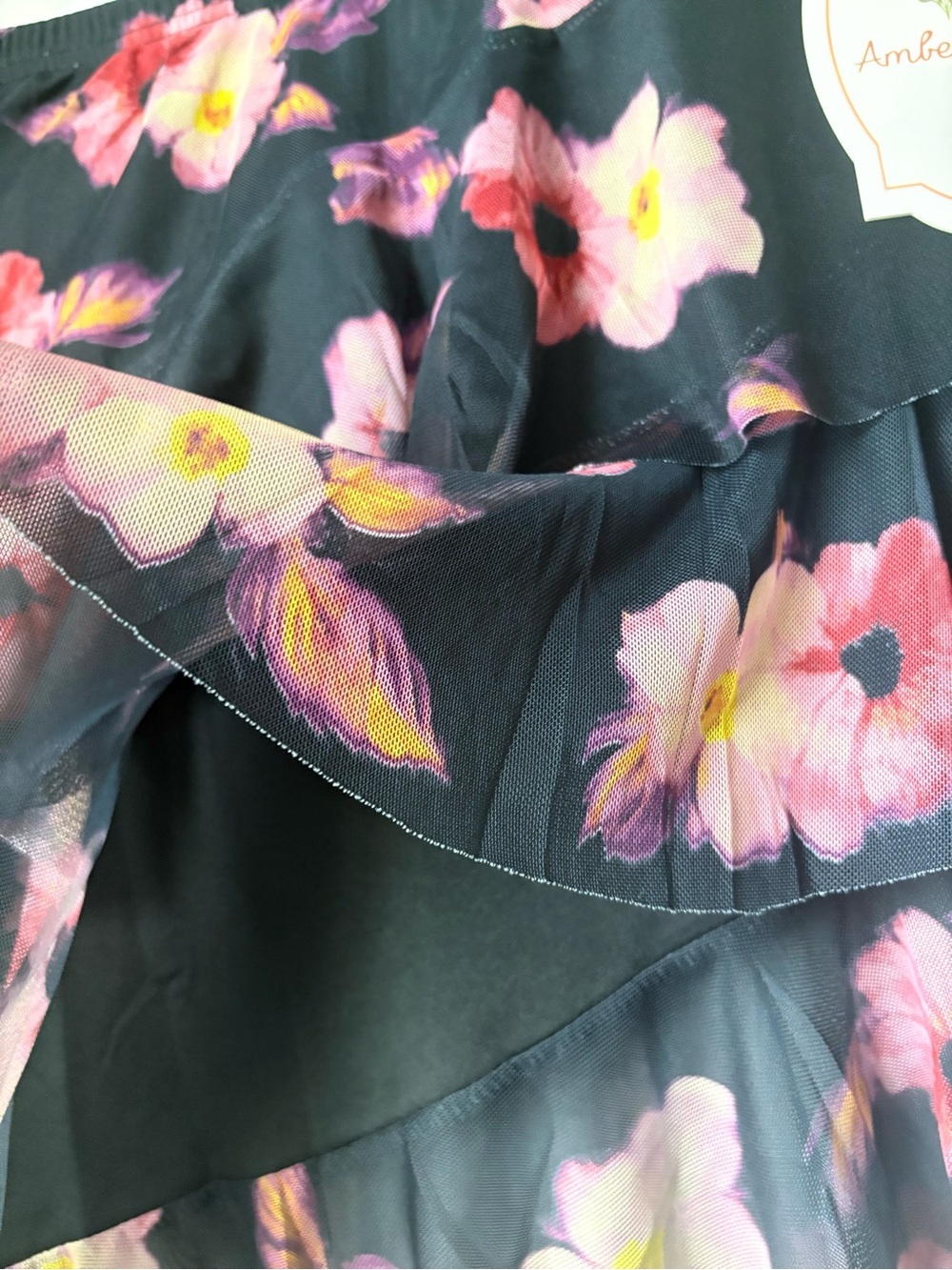 Amber Sky S Black Floral Mesh Ruffle Asymmetrical Skirt - Picture 4 of 9